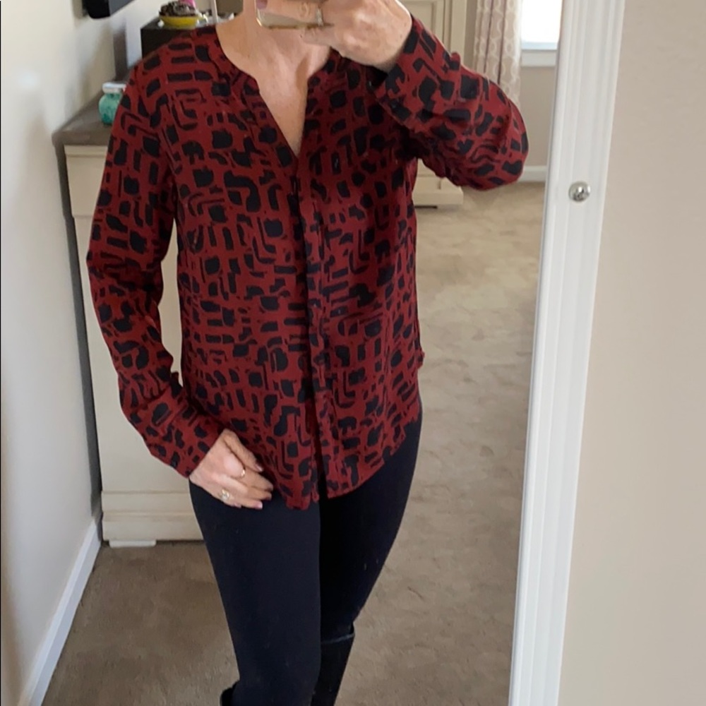 Apt 9 button up rust and black blouse - Picture 2 of 13